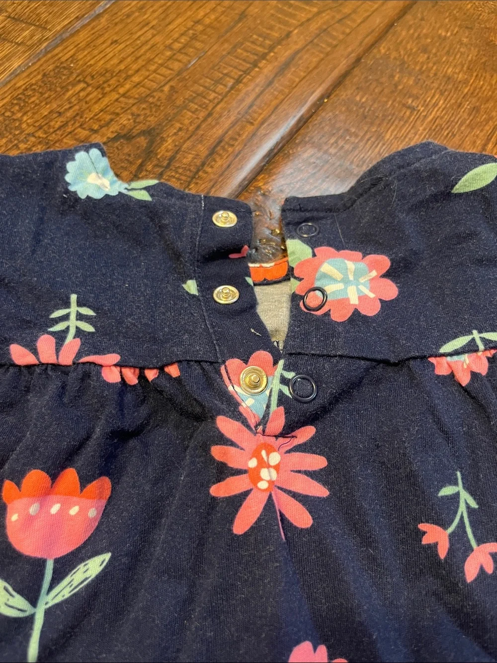 Carter's Navy Floral Long-Sleeve A-Line Dress with Pink & Mint Flowers